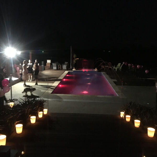 Fibreglass swimming pool with deck lighting, Batesford